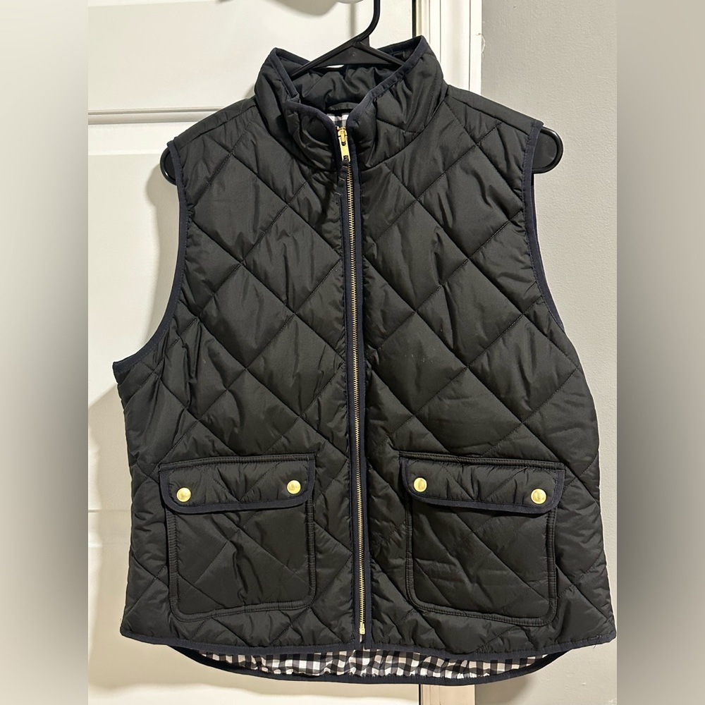 J. Crew Black Quilted Vest with Gold Accents